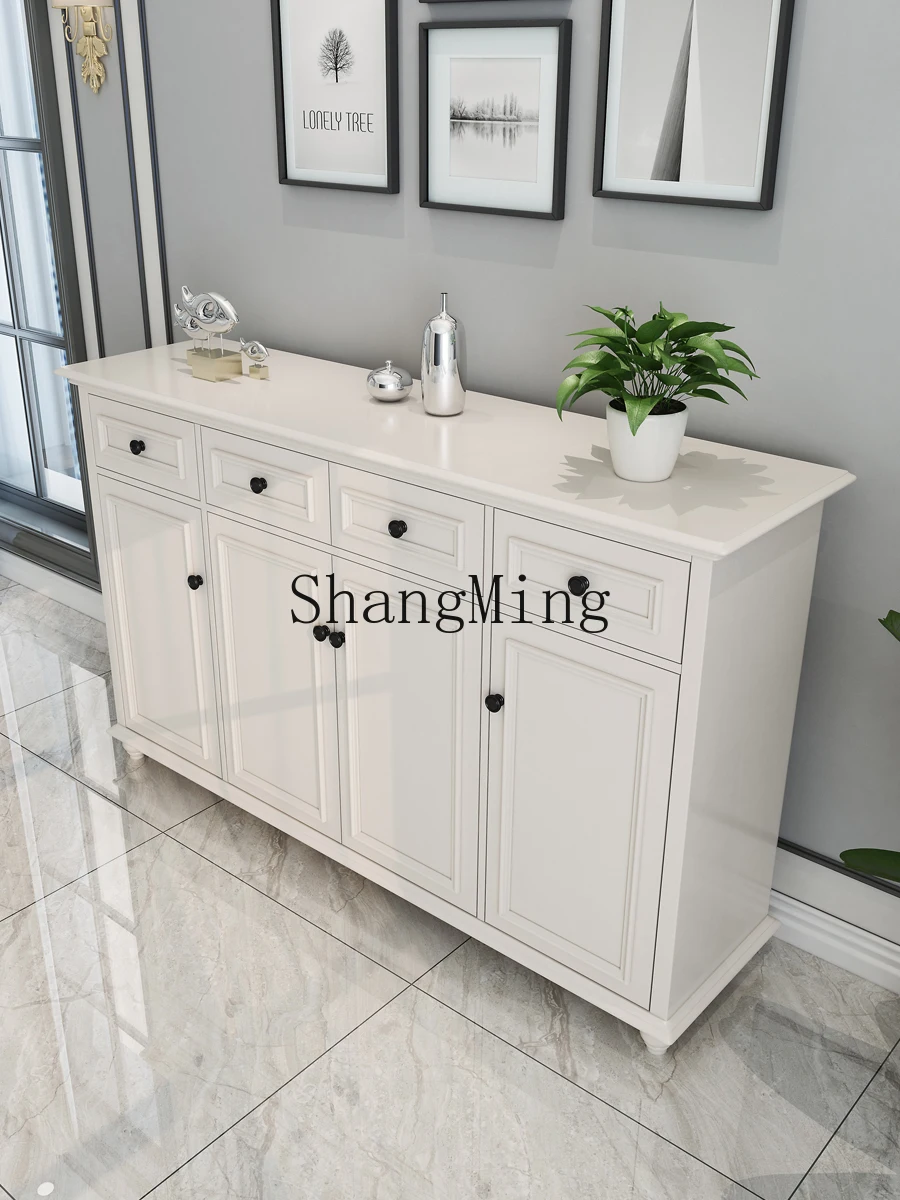 

CL Wood Modern Minimalist Solid Wood Storage Cabinet Three-Door Entryway with Storage Drawers