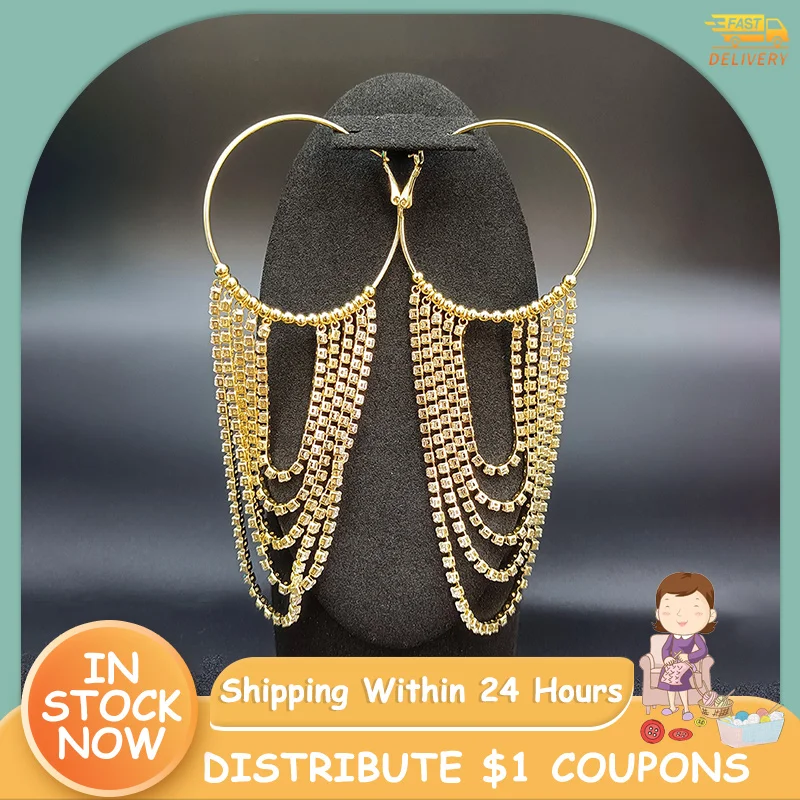 JICAI Tassel Earrings High-End Luxury For Women Indian Jewelry Chain Dangle Fashion Circular Metal Long Gold Color Earrings 2023