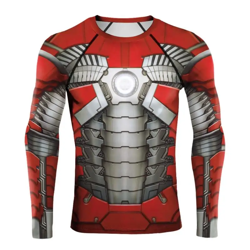 Superhero Men Cosplay T-Shirt Mecha Costumes Adults Compression Shirt Stretchable Workout Tops Elastic O Neck Novelty Streetwear