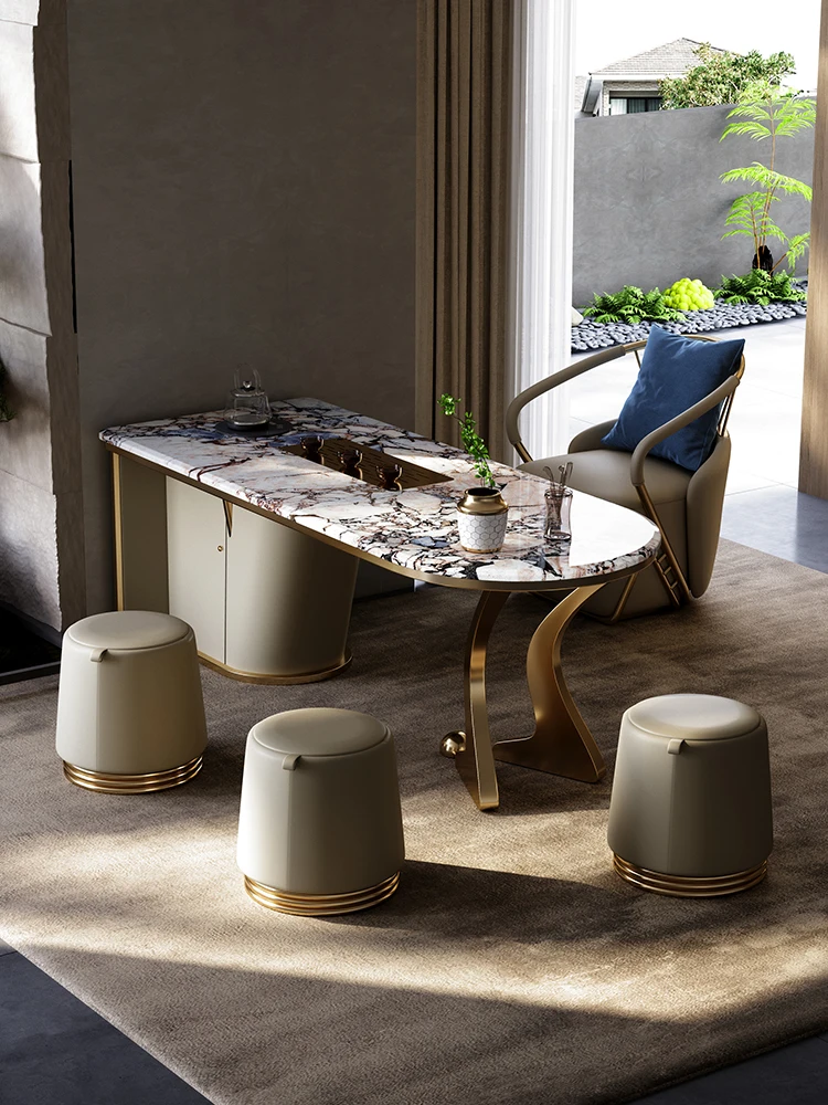 Light luxury natural marble tea table villa, high-end Italian minimalist style