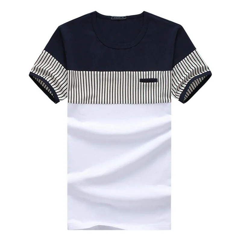 95% Cotton 5% Spandex Man Stripe T Shirt Short Sleeves Summer Navy Blue White Quality Round Neck Male Fashion O-Neck Men T-Shirt