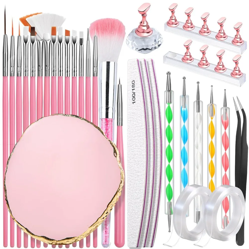 Professional Nail Art Kit Complete Set With Nail Stand Holder Nail Dotting Tools And Brushes For Acrylic Gel Polish Painting Nail Designer Manicure Pedicure Supplies Starter Kit For Beginners Adults