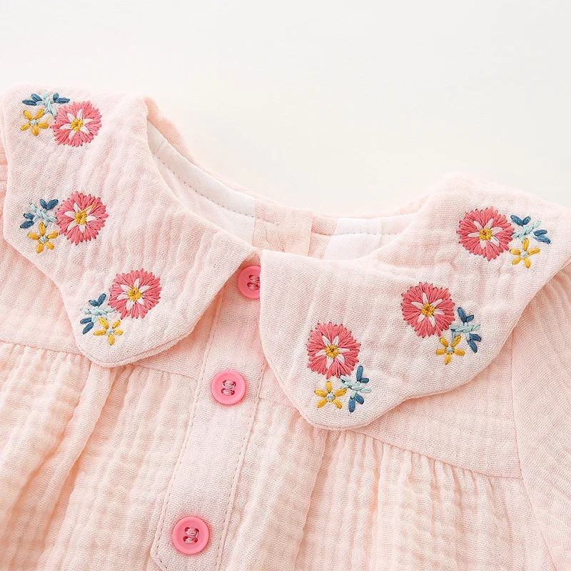 Newborn Baby Girl Bodysuits+Hair band Flower Embroidery Cotton Long Sleeve Infant Baby Girls Jumpsuit Spring Autumn Baby Clothes