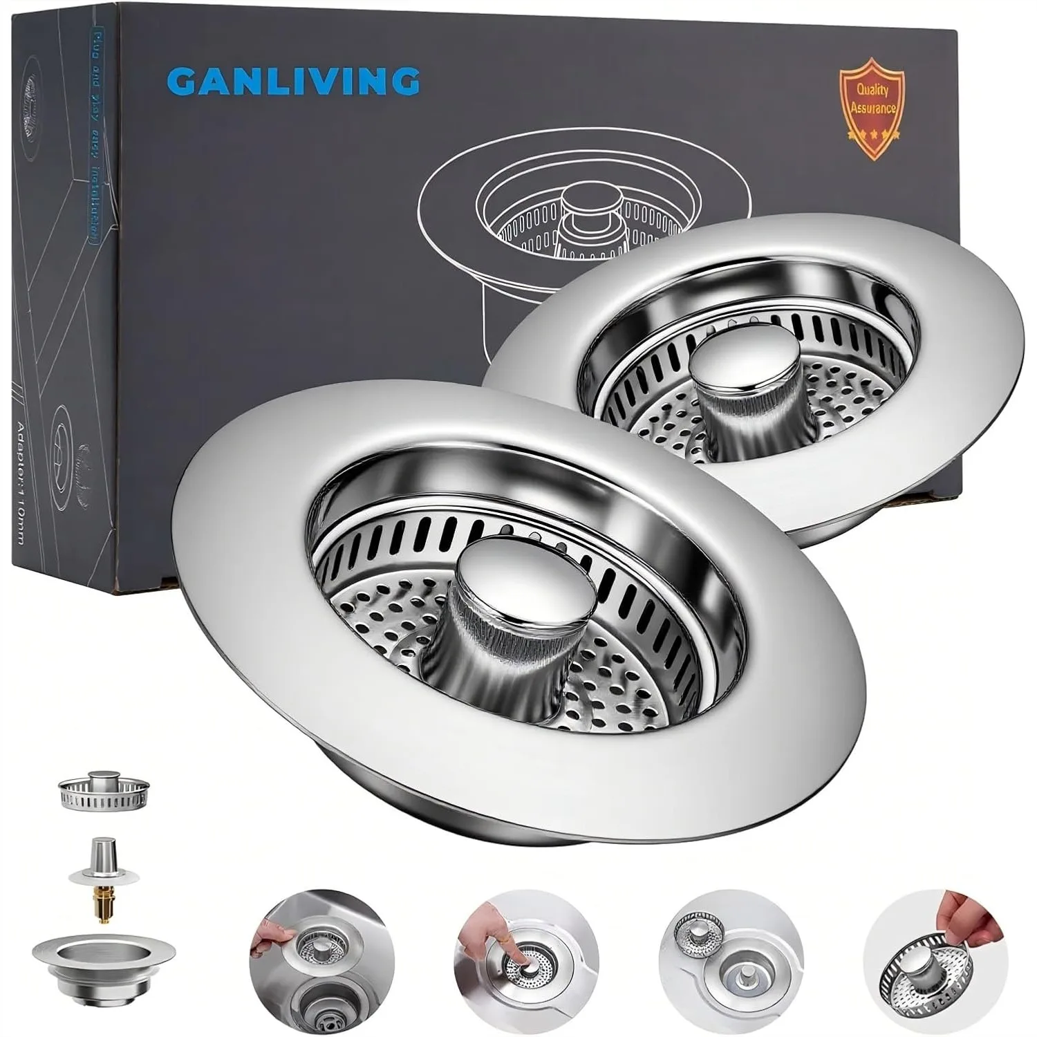 

3-in-1 Kitchen Sink Drain Strainer Stopper, 304 Stainless Steel Pop Up Drain Plug with Anti-Clog Odor Prevention, Tool-Free