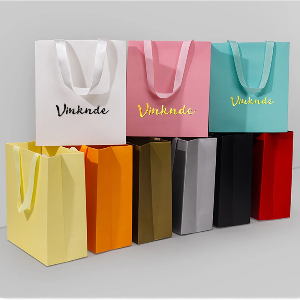 

Custom Logo Luxury Kraft Paper Shopping Tote Bags Premium Ribbon Handle Perfume Cosmetics Jewelry Valentine's Day Gift Packaging