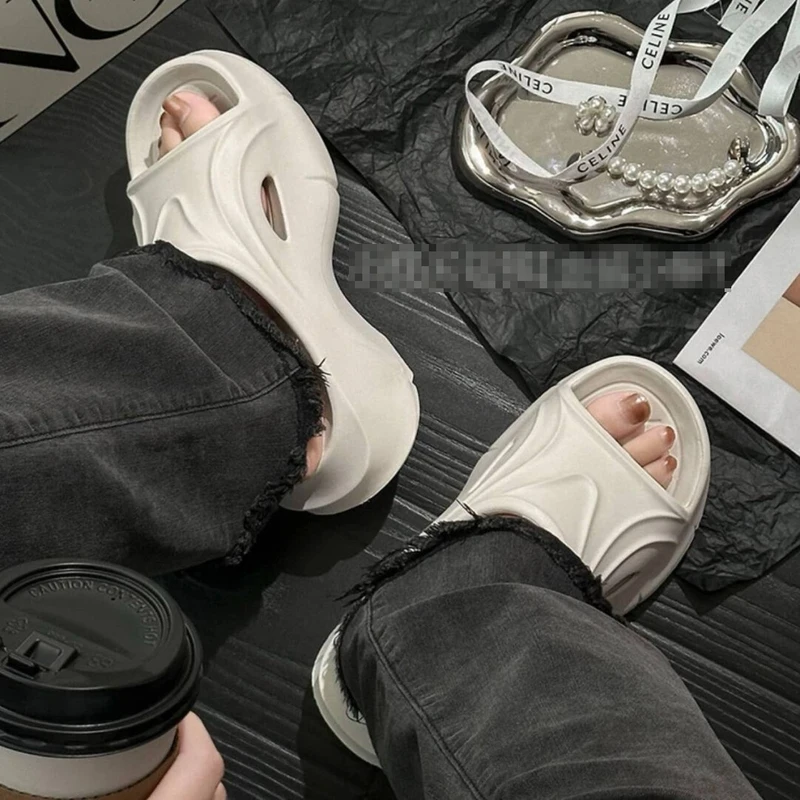 Sandal Wanita Anti Bau Thi Heel EVA Anti Selip Hak Tinggi untuk Pantai dan Perjalanan Versi Korea Sle PVC Upaded