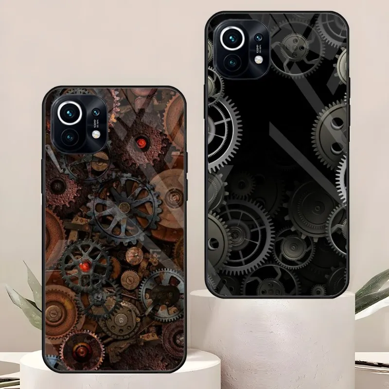 Steampunk Gear Mechanical Phone Case For Xiaomi 11 13 12 Pro X T Lite POCO F3 S Note 10 S 8 A 9 Redmi Tempered Glass Coque