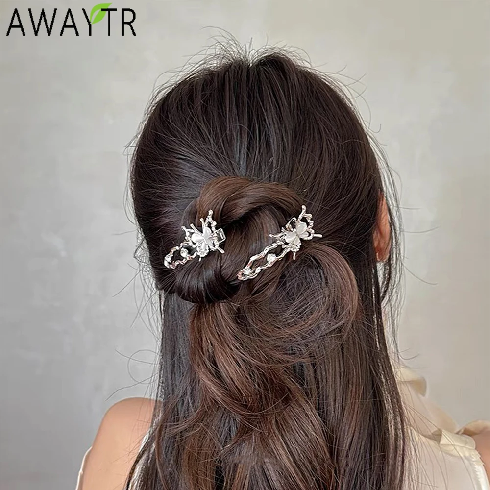 AWAYTR Opal Butterfly Hairpin Alloy Hair Clips Valentine Headwear Girl Hair Accessories Festival Gift