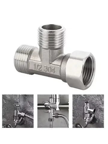 Stainless Steel T Adapter G1/ 2" T-Valve Diverter Valve Three Way Device Hole For Bath Bidet Sprayer Shower