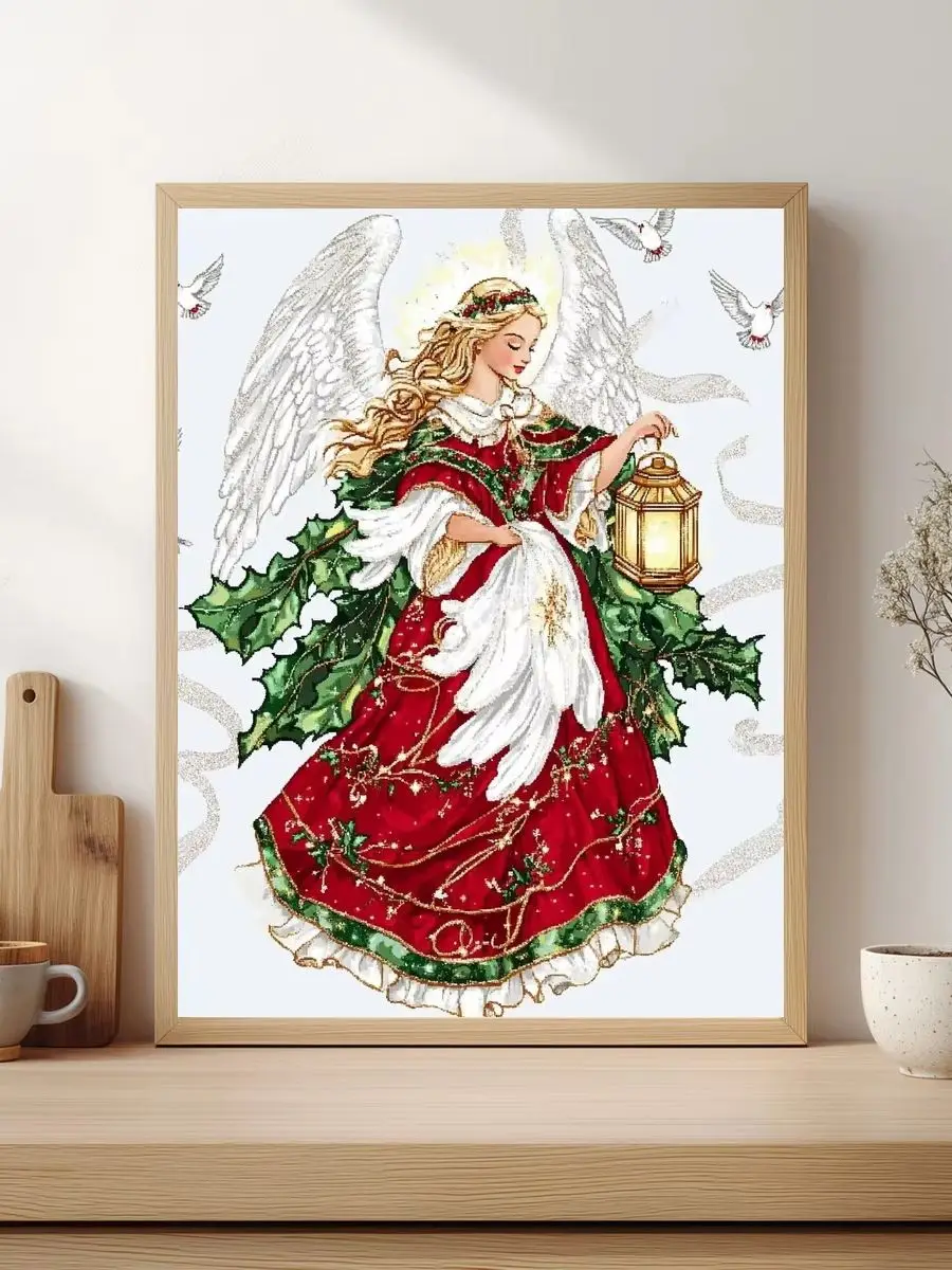 1 Stück 30x40cm/11,8x15,7 Zoll, 11Ct/14Ct Kreuzstich-Set, DIY Valentinstagsgeschenk, Stickerei-Set für Festivals, Weihnachtsengel – Detail 1