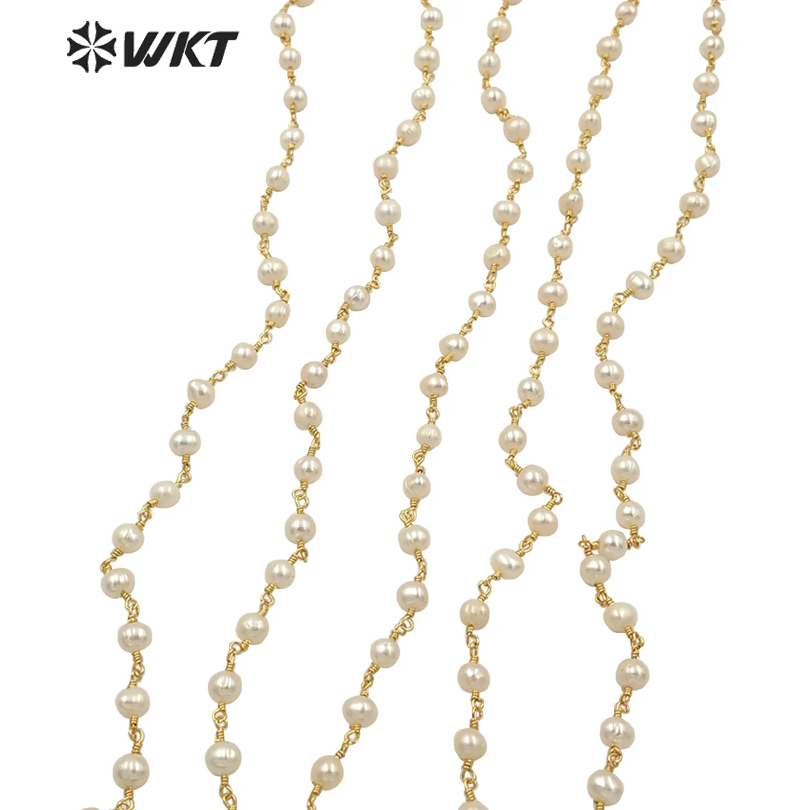 WT-RBC032 WKT New Fashion Natural Freshwater Pearl Rosary Chain In High Quality Gold Color Electroplated For Jewelry Design