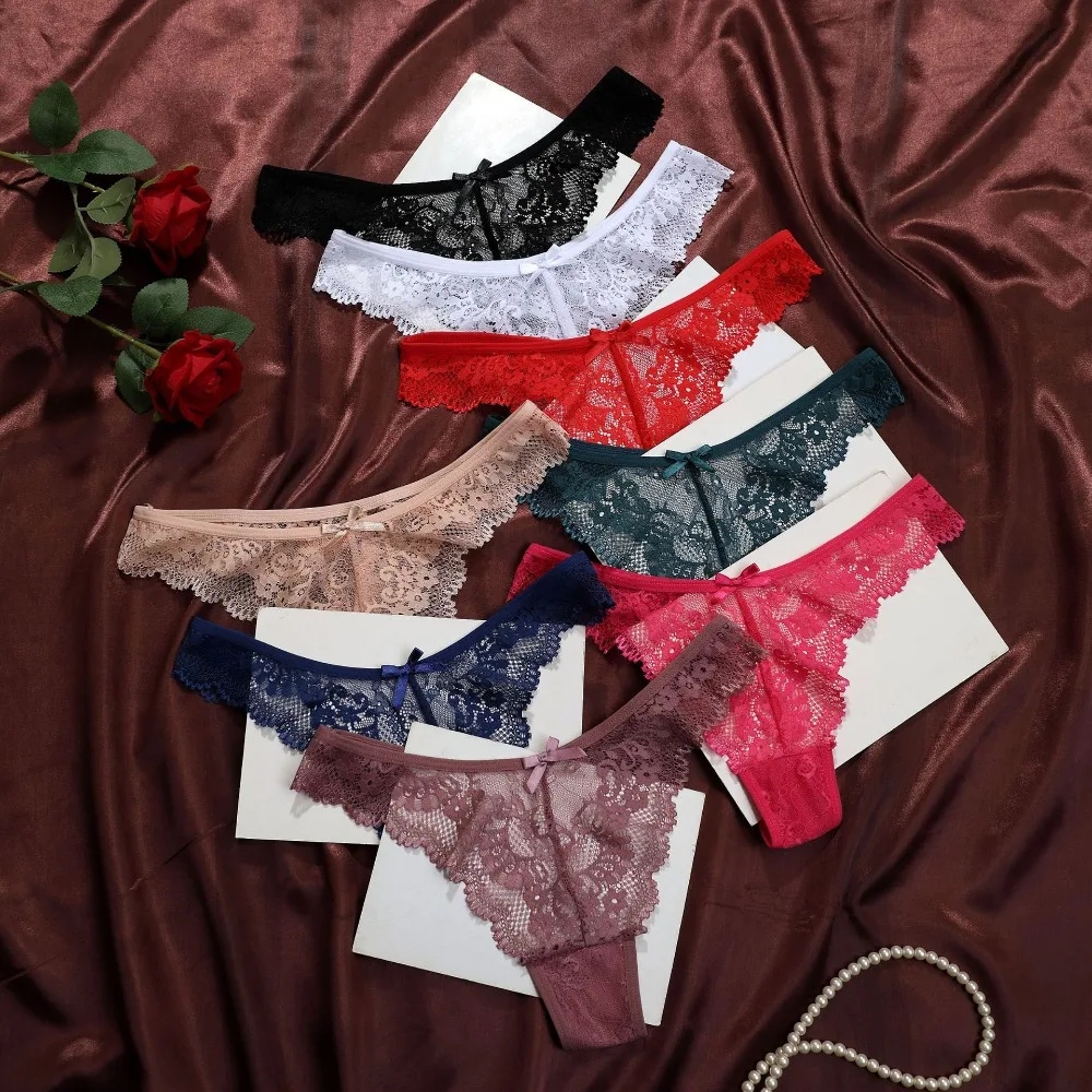 Sexy Lace Jacquard Pattern Women's Underwear Thong T-Pants Black Hollow Lace Panties Women's Fashion Underwear for Woman