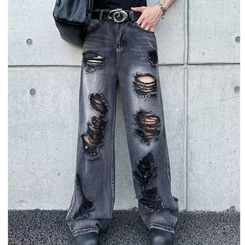 2024 Ropa Grunge Y2K Vintage Black Stacked Ripped Baggy Jeans Pants For Men Designer Clothes Straight Long Trousers Pantalones