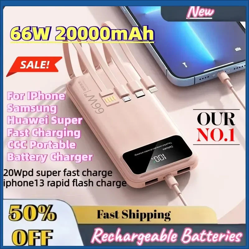 2026 Upgrade 66W 20000mAh Ultra Capacity Power Bank for IPhone Samsung Huawei Super Fast Charging CCC Portable Battery
