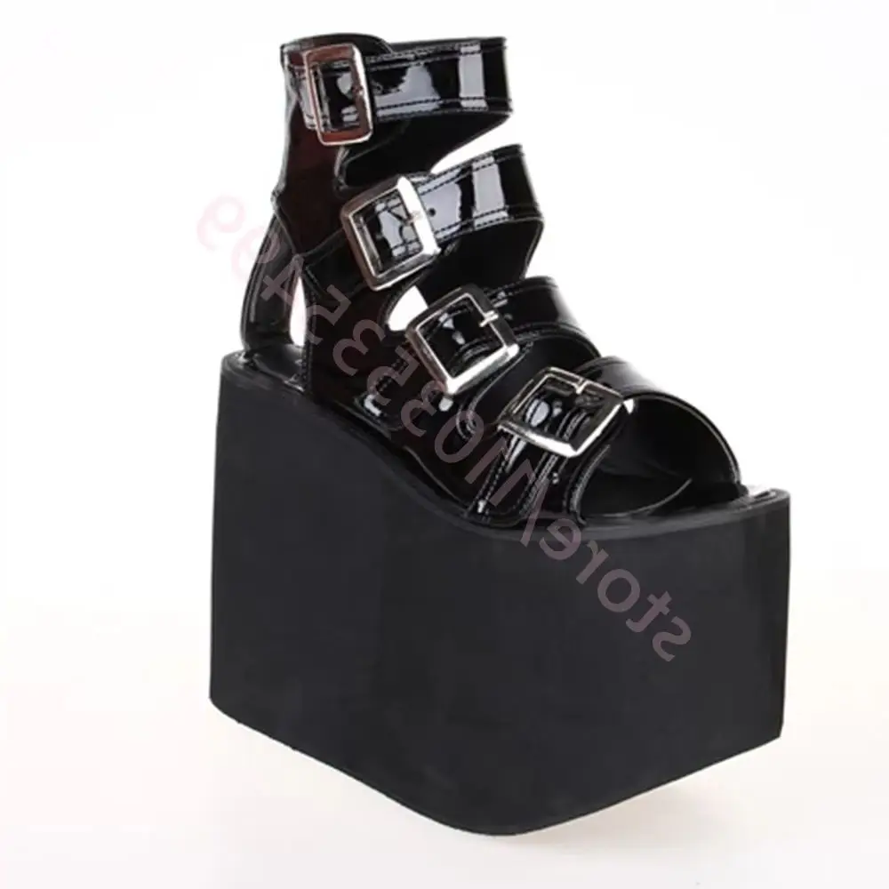 Summer 2026 Sexy Women's Roman Sandals Thick Sole Wedge Heel Belt Buckle Fashion Cosplay Party Casual Lolita Shoes