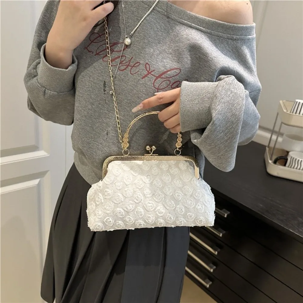 Luxury Clip Shoulder Bag 3D Flower Shell Shape Crossbody Bag Small With Top Handle Evening Clutch Purse Holiday Travel Use
