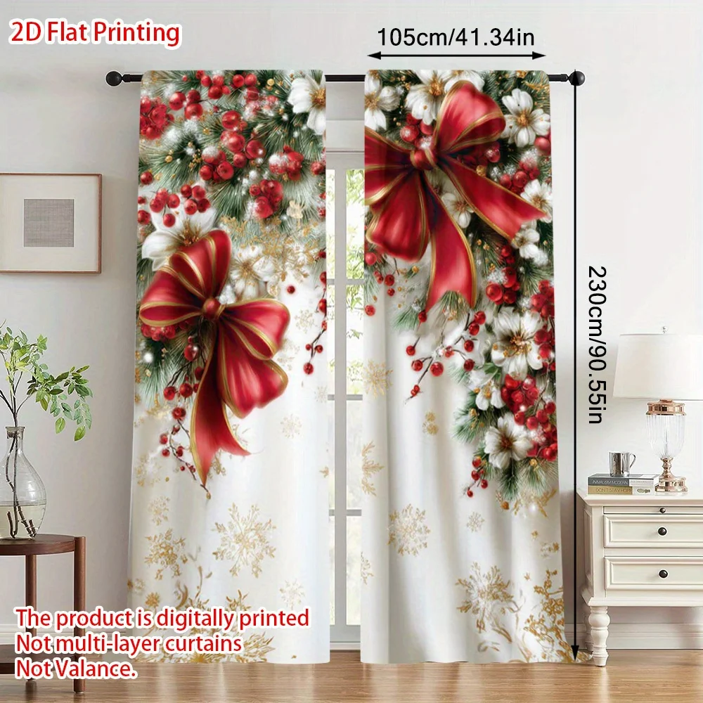 2pcs,Christmas printed curtains,elegant window curtains,suitable for living room,bedroom,kitchen Christmas decoration,add elegan