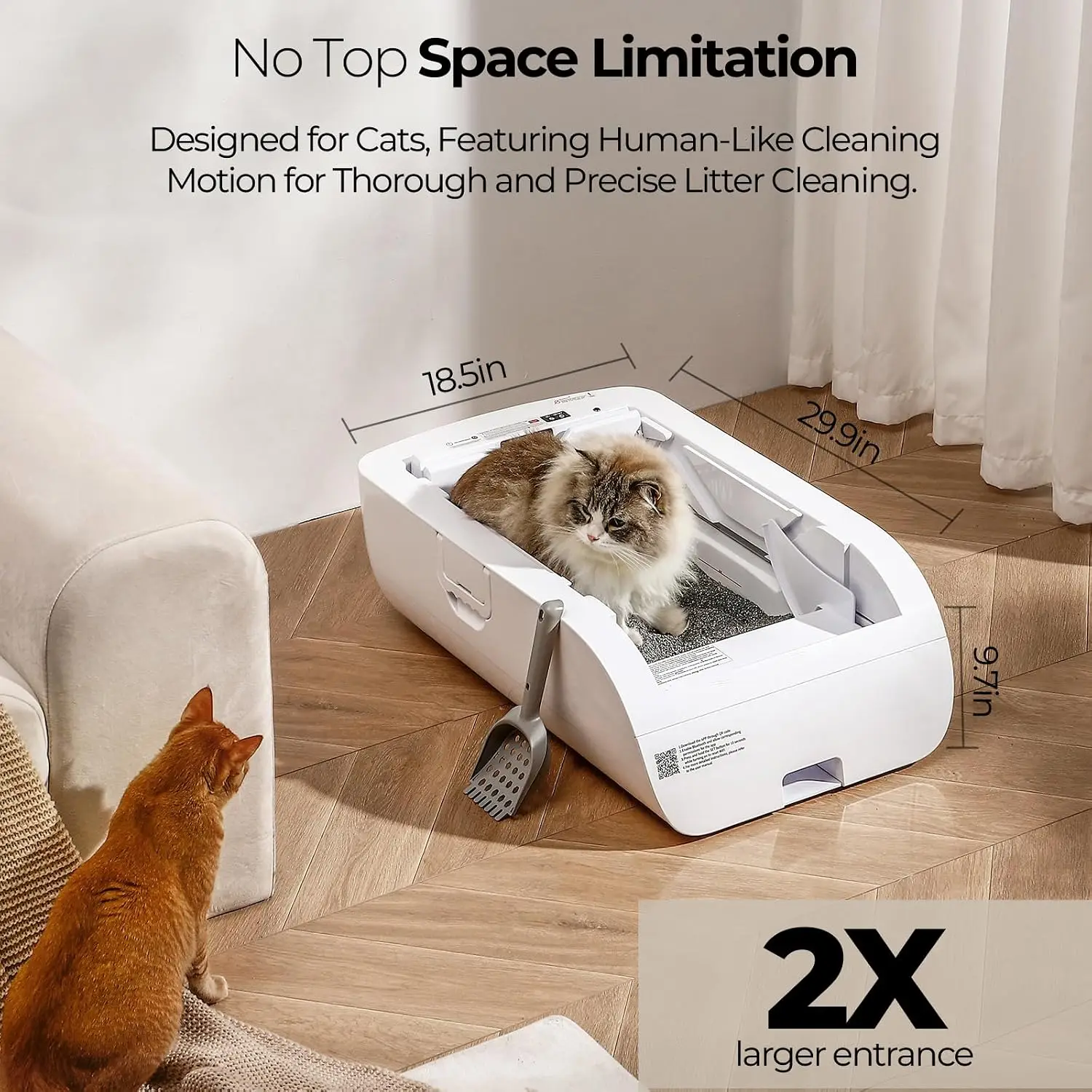 Self Cleaning Litter Box,Open-Top Automatic Cat Litter Box APP Control (2.4G/5G) with Health Tracking, Dual Safety Sensors&Odorl