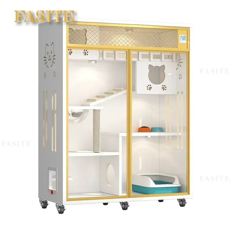 For Luxury Modern Wooden Cat House Indoor Pet Cage Durable Eco-friendly Furniture Spacious Suitable for Multiple Cats and