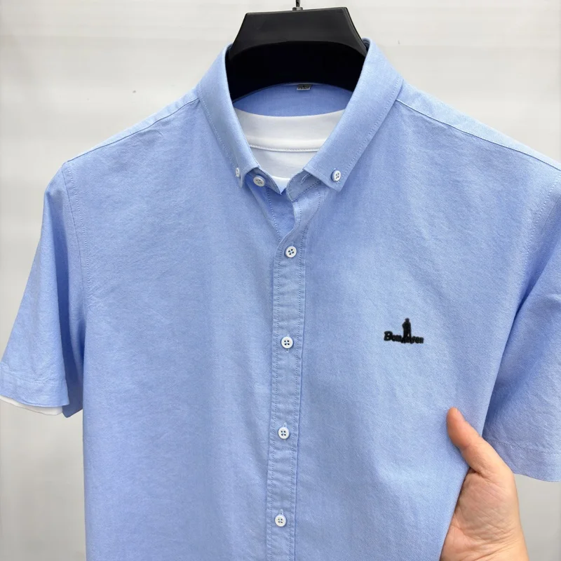 High end 100% cotton short sleeve shirt men's summer new fashion brand golf boutique embossed design business casual lapel top