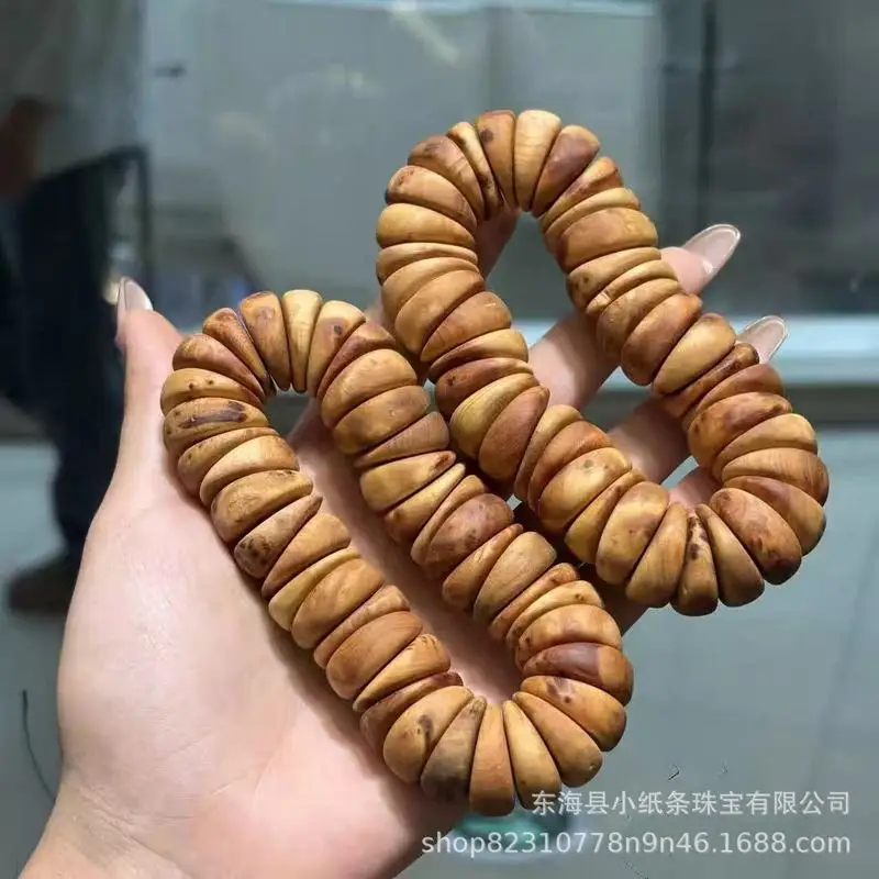 Thinly sliced yew wood beads for DIY accessories, bracelets, stringing projects; creative and high-end decorative elements f
