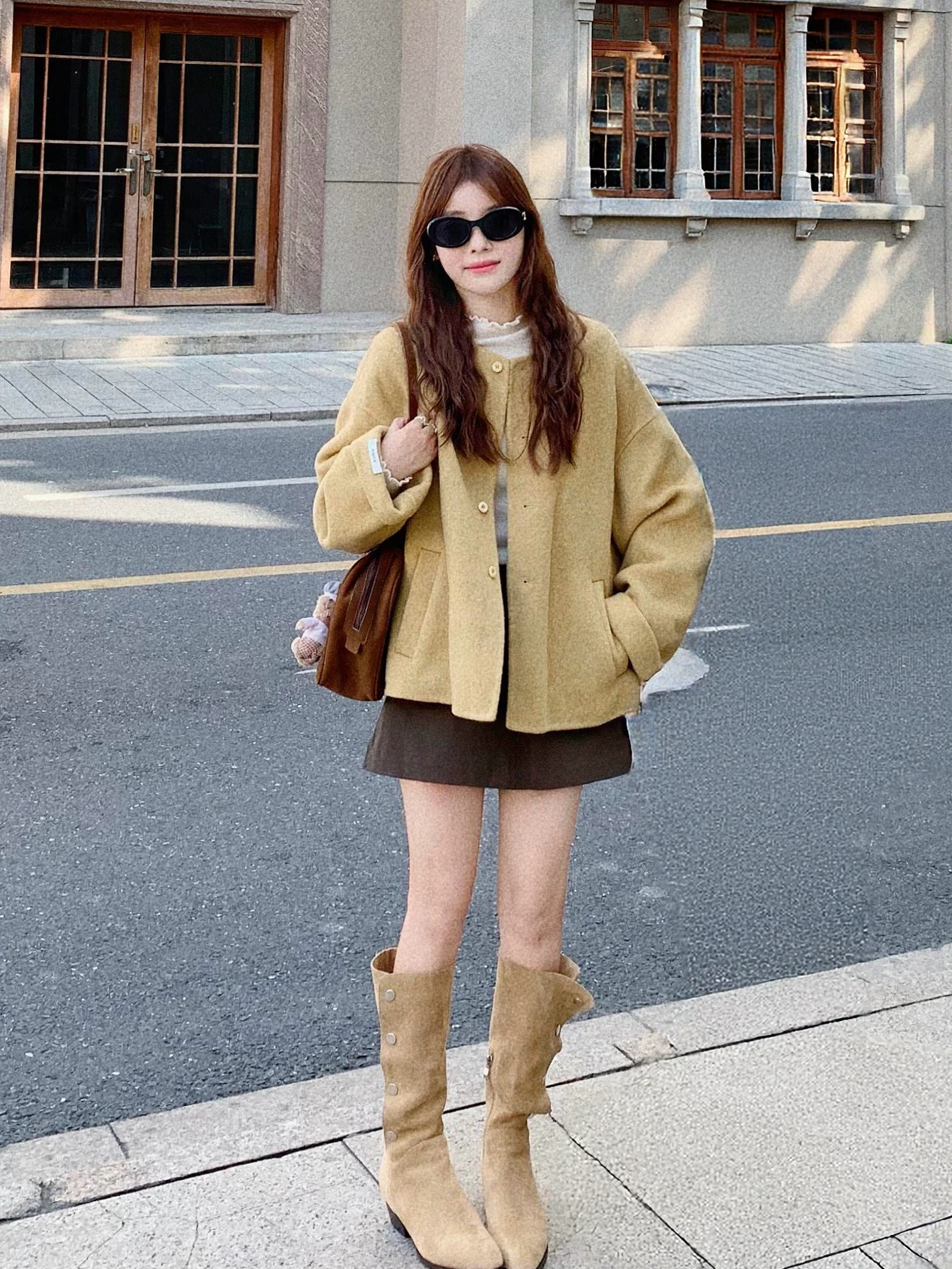 

Ретро-пальто из шерсти с узором «пшеничные колосья» для женщин, повседневное, универсальное, осенне-зимняя верхняя одежда, на пуговицах, стандартный крой