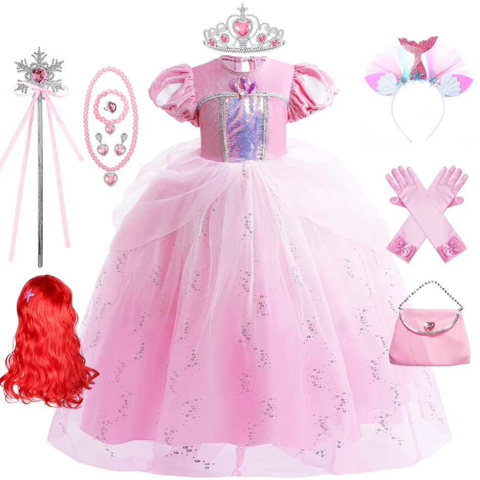 

Baby Girls Pink Dress Little Mermaid Ball Gown Layered Tulle Party Dress Disguise Princess Costume For Kids