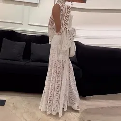 OLOEY Sexy backless full Lace Evening Dresses Dubai Arabic Women Long Sleeves High neck Backless Formal Party Prom Gowns