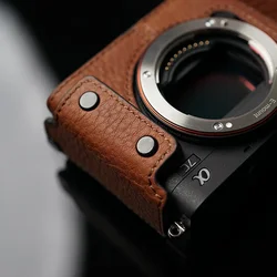 Camera Case Bag Handmade Genuine Leather Cover Accessories Sony A7C Half Case (NOT Fit A7C2 A7CR) Protective Sleeve Cover Base