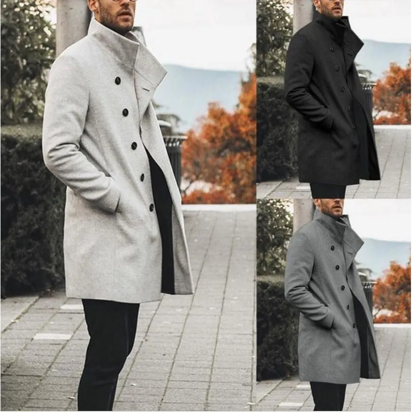 

Men's Faion Slim Fit mid Length Woolen Coat Long Sle No Collar Design Youthful Vitali Sle Autumn Season Clothing