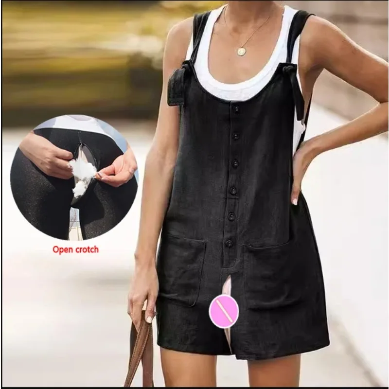 

Summer Open Crotch Jumpsuit Shorts Outdoor Sex Pants Female Romper Womens Clothing Playsuit Bodysuit for Women Y2K Cargo Short