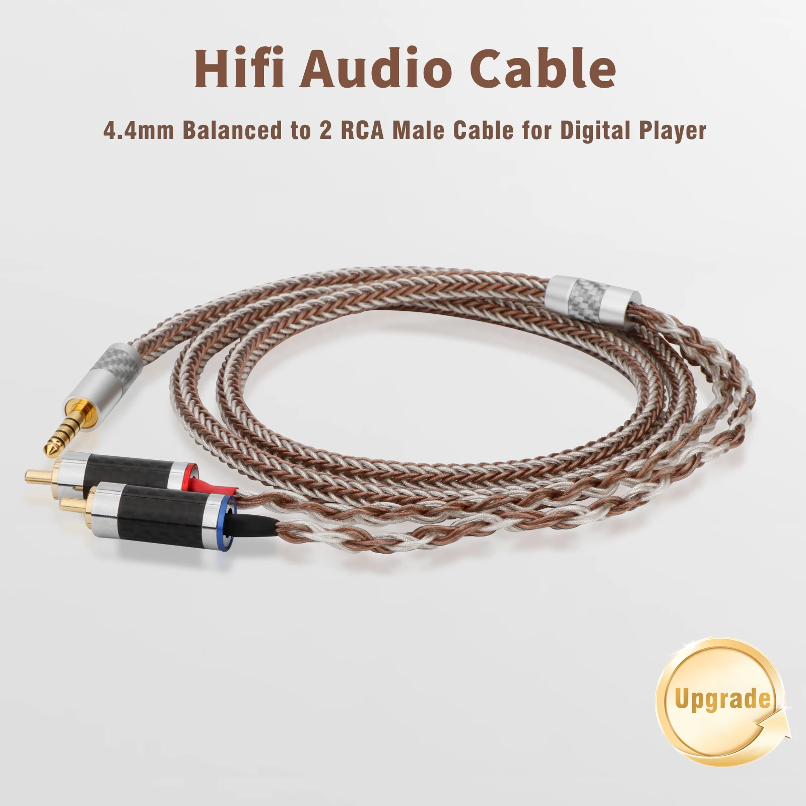 1 Piece HIFI 4.4mm to 2 RCA Balance  HiFi 16Cores Braided Silver Plated Replacement Auido Upgrade Cable Cord Sound Cable