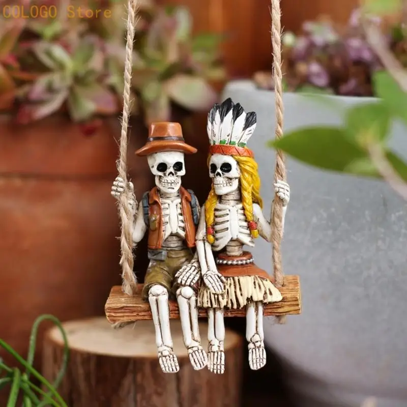 Halloween Resin skeleton couple hanging Ornament for windowsill balcony styling D0LD