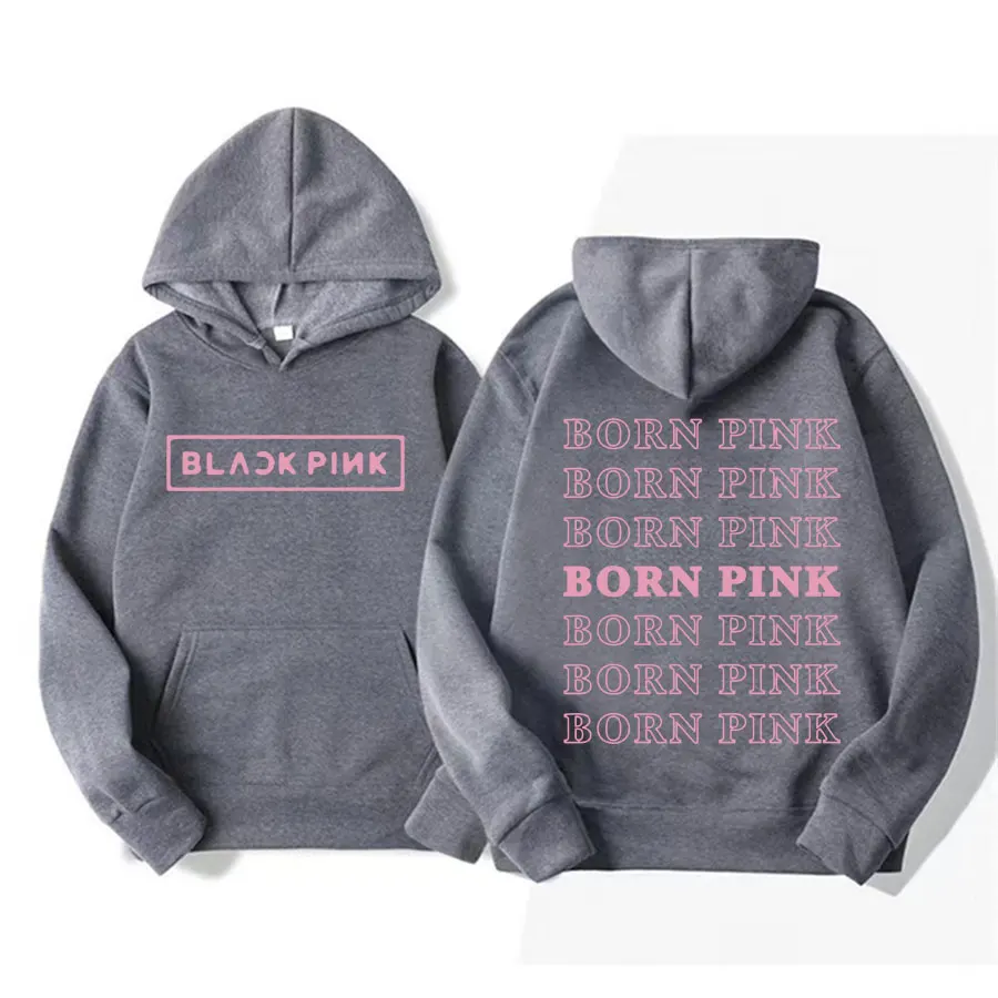Black Pink Letters Print Hoodies Men\'s Women\'s Fashion Aesthetic Kpop Streetwear Sweatshirts Unisex Vintage Casual Fleece Hoodie