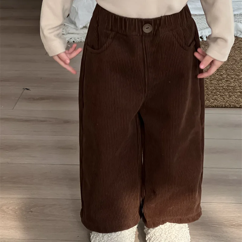Winter new products girls solid color velvet strips children's integrated velvet grams Austrian velvet trousers