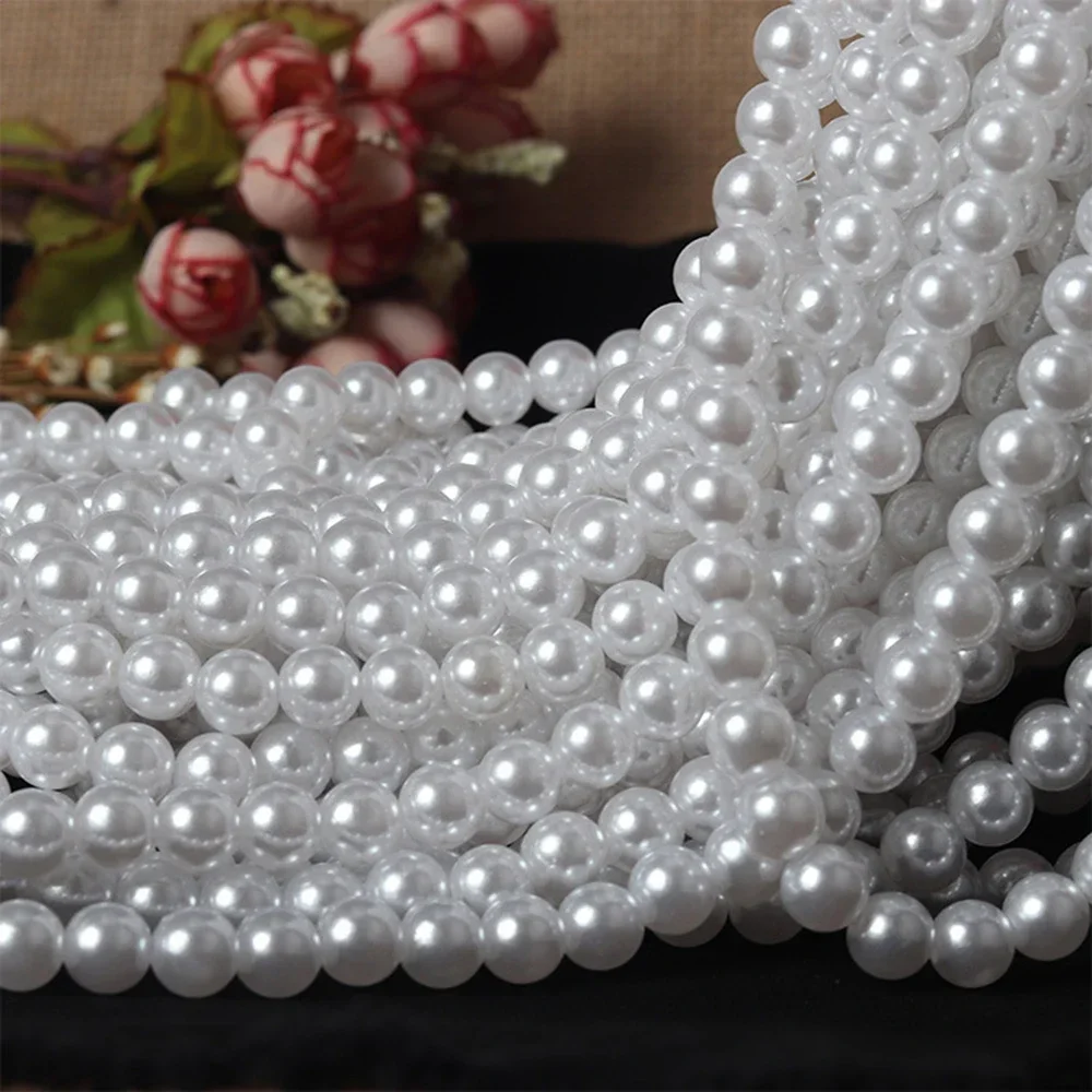 500g/pack 4/6/810/12mm Holed Round Plastic Spacer Bead ABS Imitation Pearl Beads with Elastic Thread for DIY Bags Jewelry Making