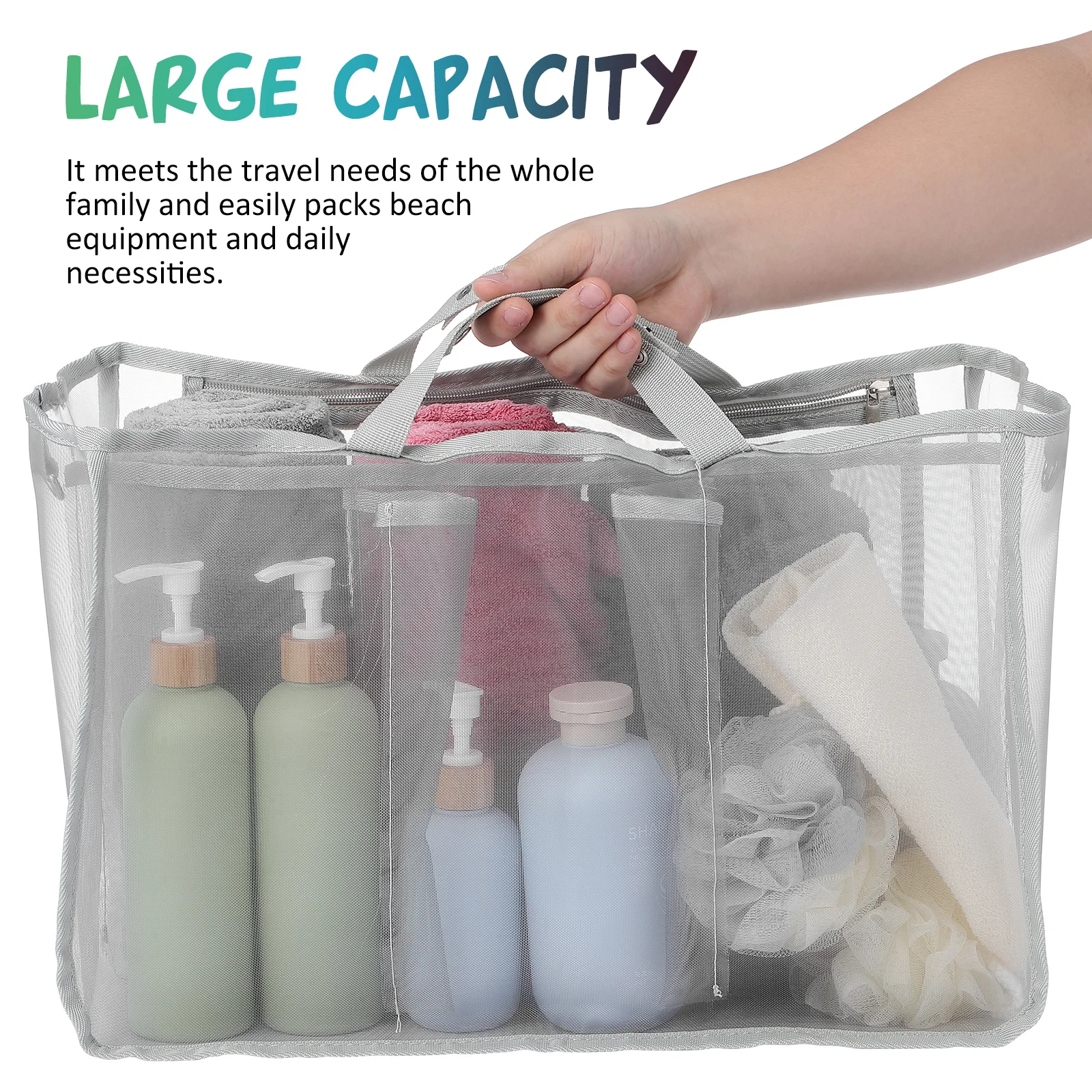 Large Mesh Beach Bag Insert Organizer for Travel Storage - Breathable Hollow Tote for Swimming Gear Wet Suit Drying Quick Dry
