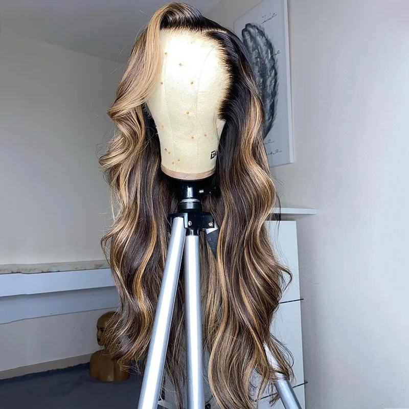 Vor gezupfte 26 "lange Highlight Blondine 180% Dichte leimlose Body Wave Lace Front Perücke für schwarze Frauen mit Babyhair täglichen Cosplay