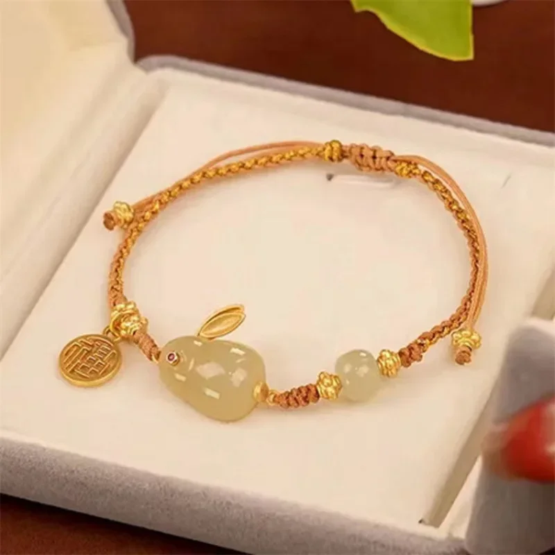

Браслет Hetian Jade Jade Hare, женский нишевый дизайн, простой и стильный индивидуальный браслет в корейском стиле