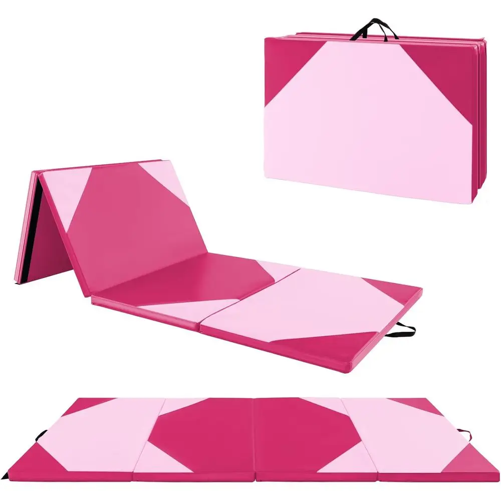 

4'x10'x 2" Gymnastics Mat, 4-Panel olding s w/Hook & Loop astener, Carrying Handle, Portable Tumbling Mat or Stretching Yoga lea