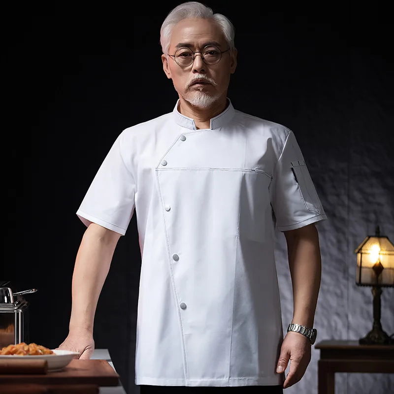 Hotel Restaurant Kitchen Work Uniform Short Sleeve Chef Jacket Bakery Pastry Chef Summer White Kitchen Coat