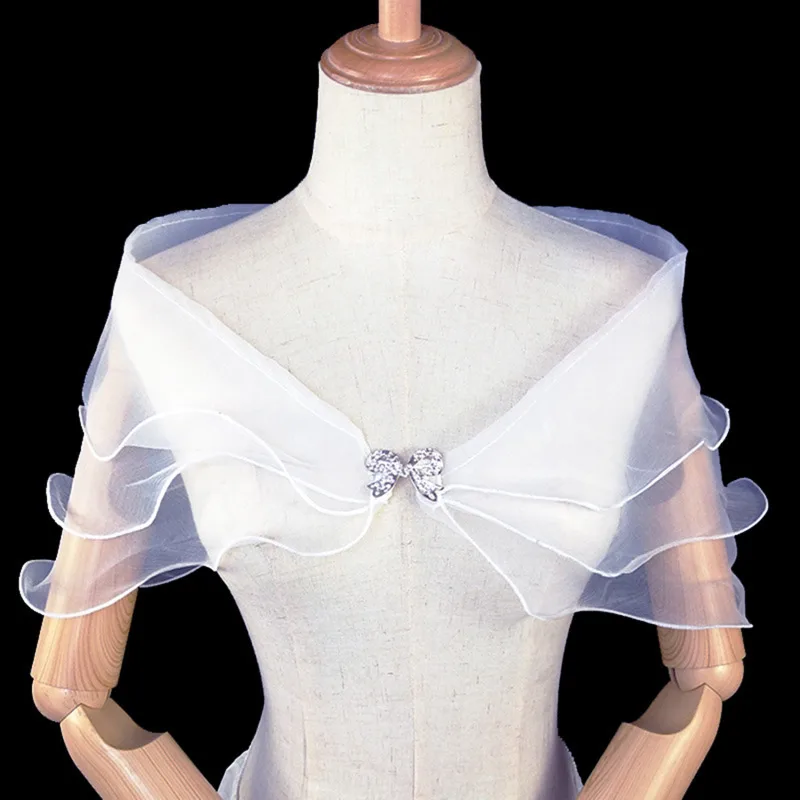 1PC Tule Kanten Sjaal Kant Korte Mouw Bolero Bruids Bruiloft Cape Elegante Avondjurk Sjaal Party Sjaal Banket Jurk Mantel
