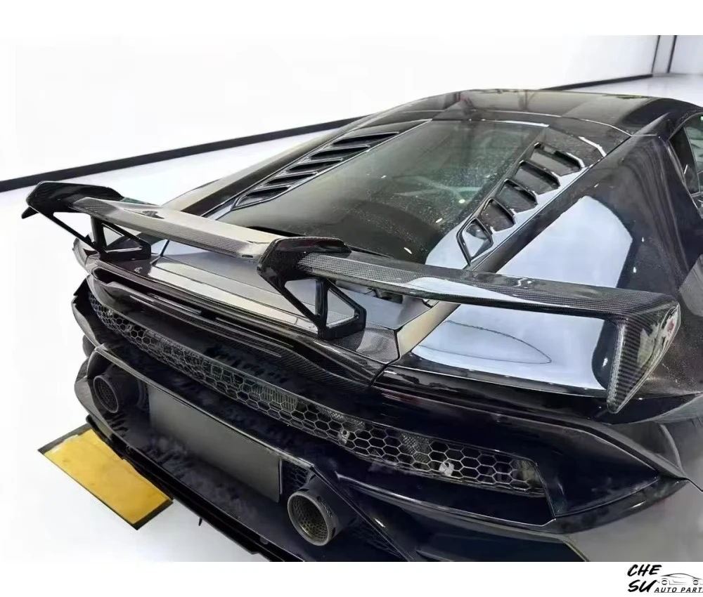Upgraded 3k High-quality Dry Carbon Fiber Double-layer Rear Wing and Base Body Kit for Lamborghini EVO Huracan Rear Spoiler