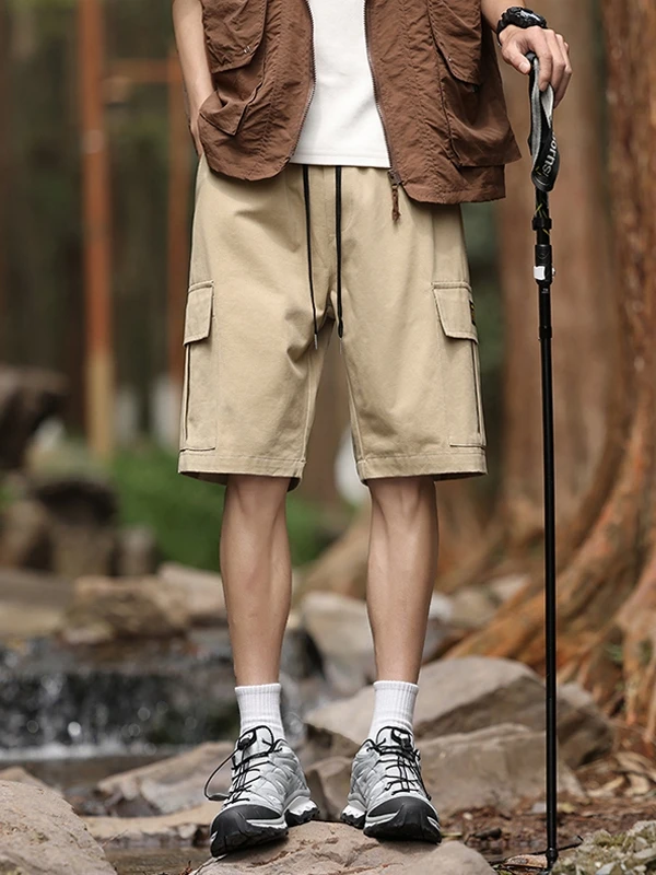 

Loose Fit Casual Workwear Pants Men's Trendy Brand Mid-Rise Waist Summer Thin Five-Quarter orts Youth Active Sle Polyeste...