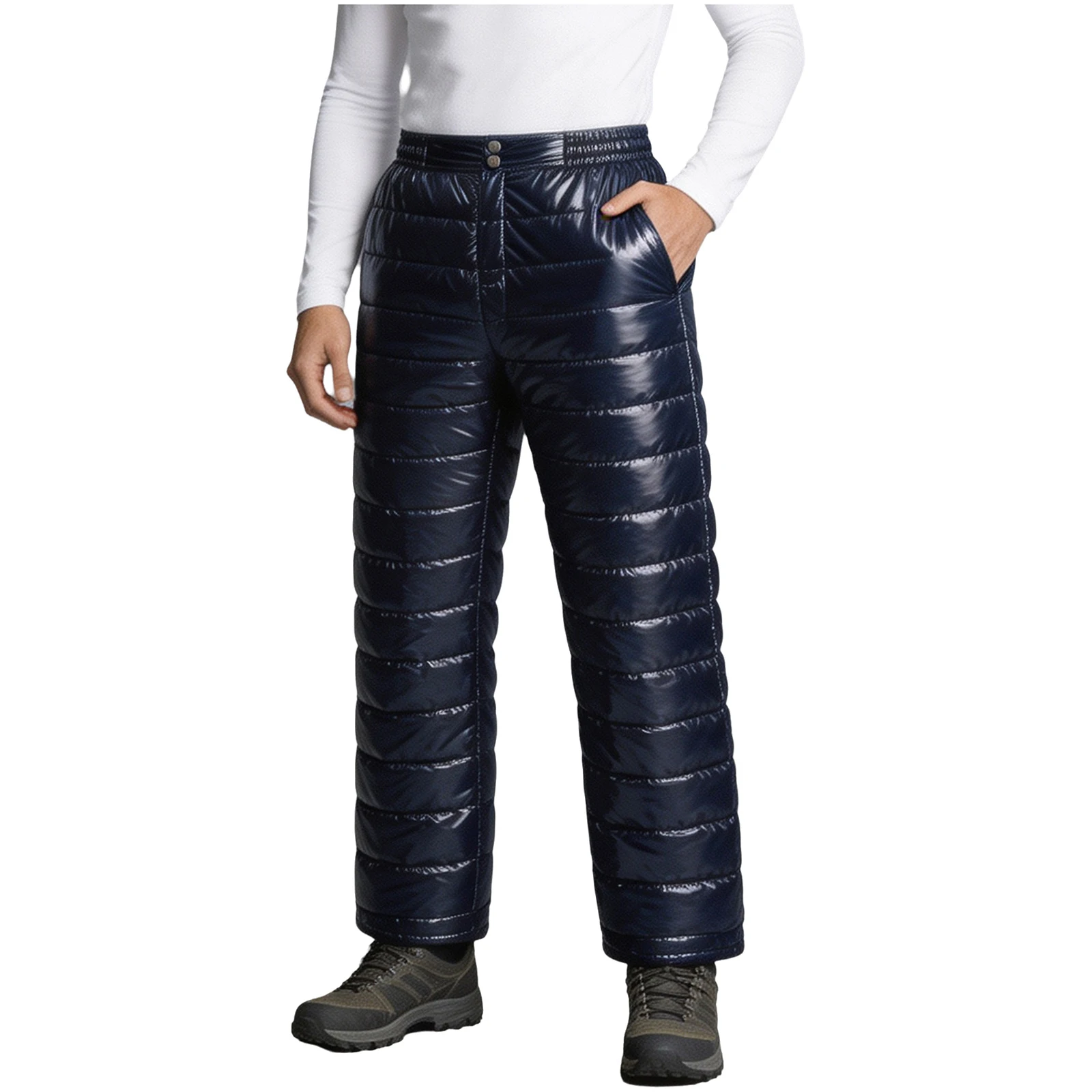 Men Padded Pants Winter Warmth Windproof Pants Zipper-fly Lightweight Thermal Trousers with Pockets for Outdoor Skiing Snowboard