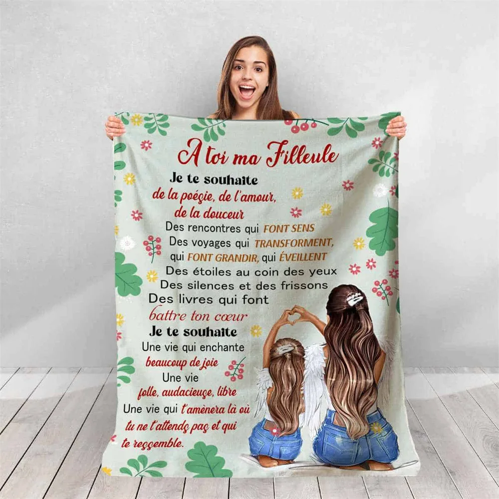 French Language To My Daughter Blanket Soft Flannel Blanket Sofa Bed Cover Express Love Message Nap Blanket Christmas Gift