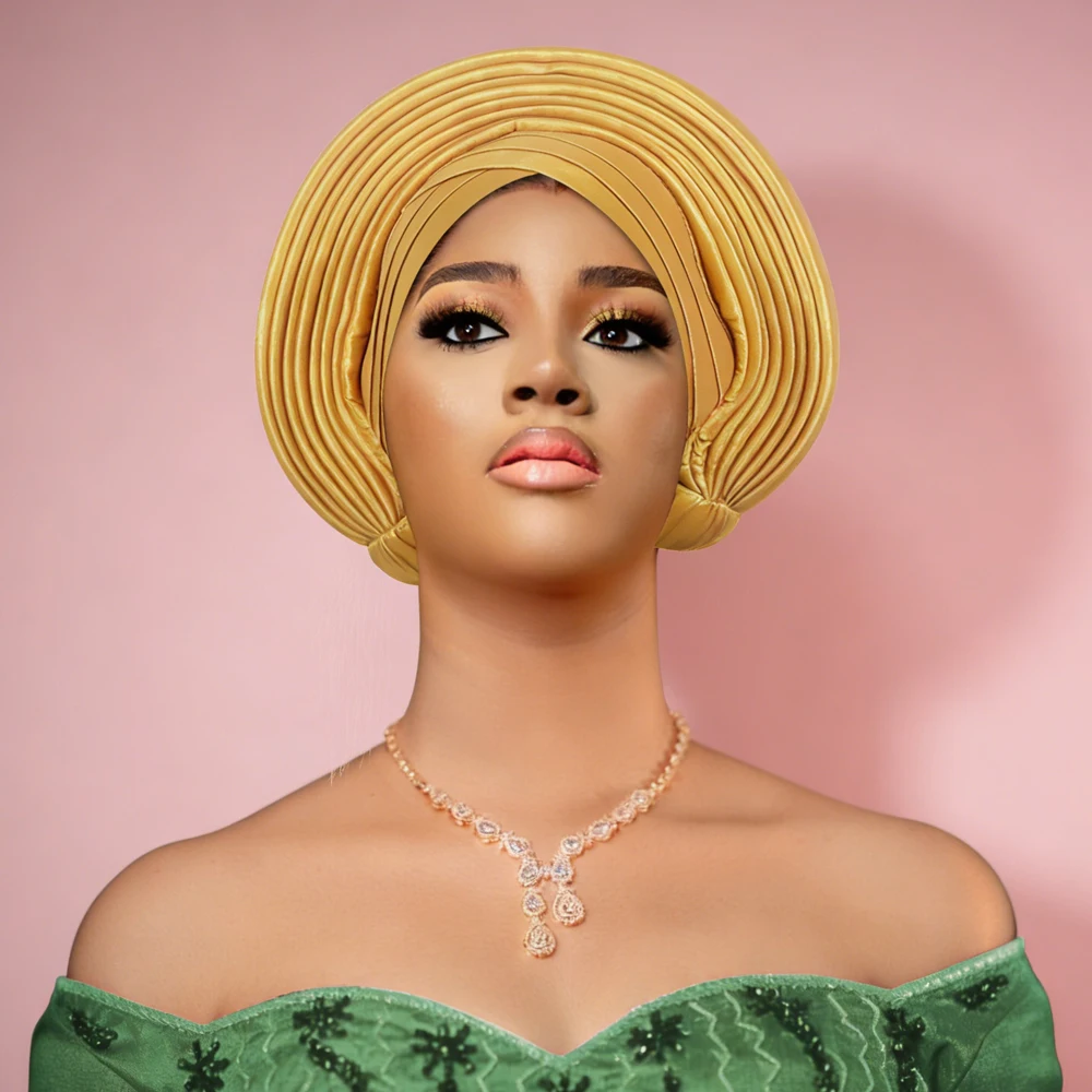 

Already Made Turban Cap African Auto Gele Headtie Nigeria Wedding Party Geles Glitter Women Muslim Hijab Bonnet Hat Head Wrap