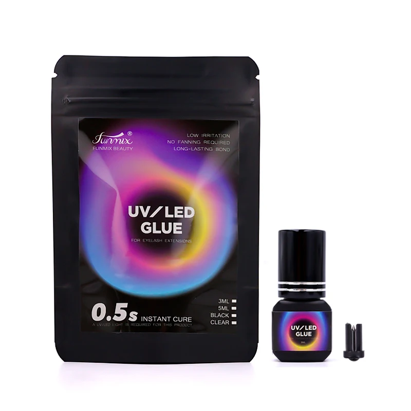 กาวติดขนตา Funmix New 3ml/5ml UV LED แห้งเร็ว พร้อมไฟส่องสว่าง 0.5 วินาที แห้งไว กาวติดขนตาสำหรับมืออาชีพ