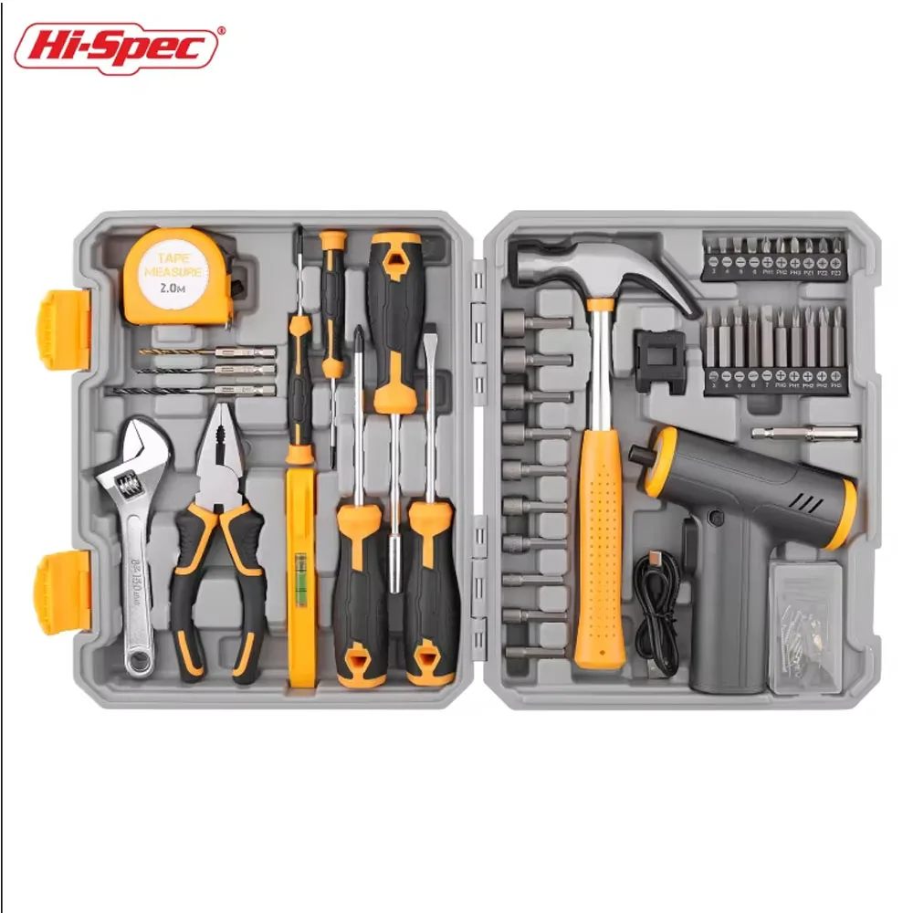 Hi-Spec 87pc 3.6V Rechargeable Electric Cordless Mini Drill Set with LED Light Compact Power Tool Kit Plastic Storage Toolbox