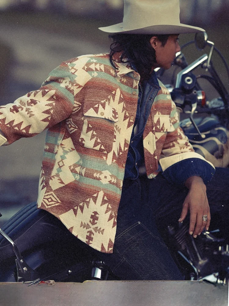 

Navajo Sle Western Series Mixed Wool Blend Narrow Width Blankets Color Woven Indian Eth Men's irt Stand Fit Long...